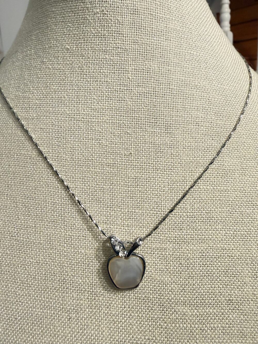 Authentic 18K KGP Mother of Pearl Apple Pendant 16” Necklace